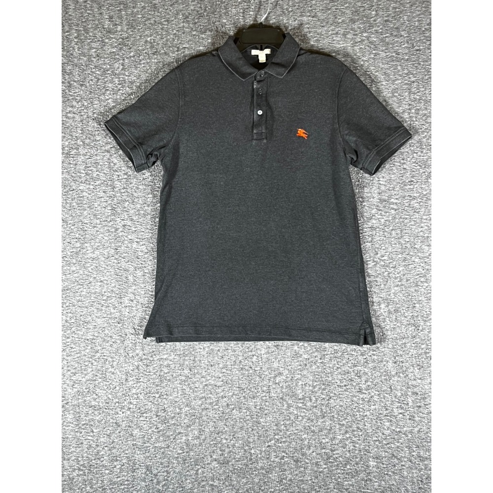 Burberry Brit Mens Charcoal Gray Cotton Pique Polo Shirt Orange Logo‎ Large